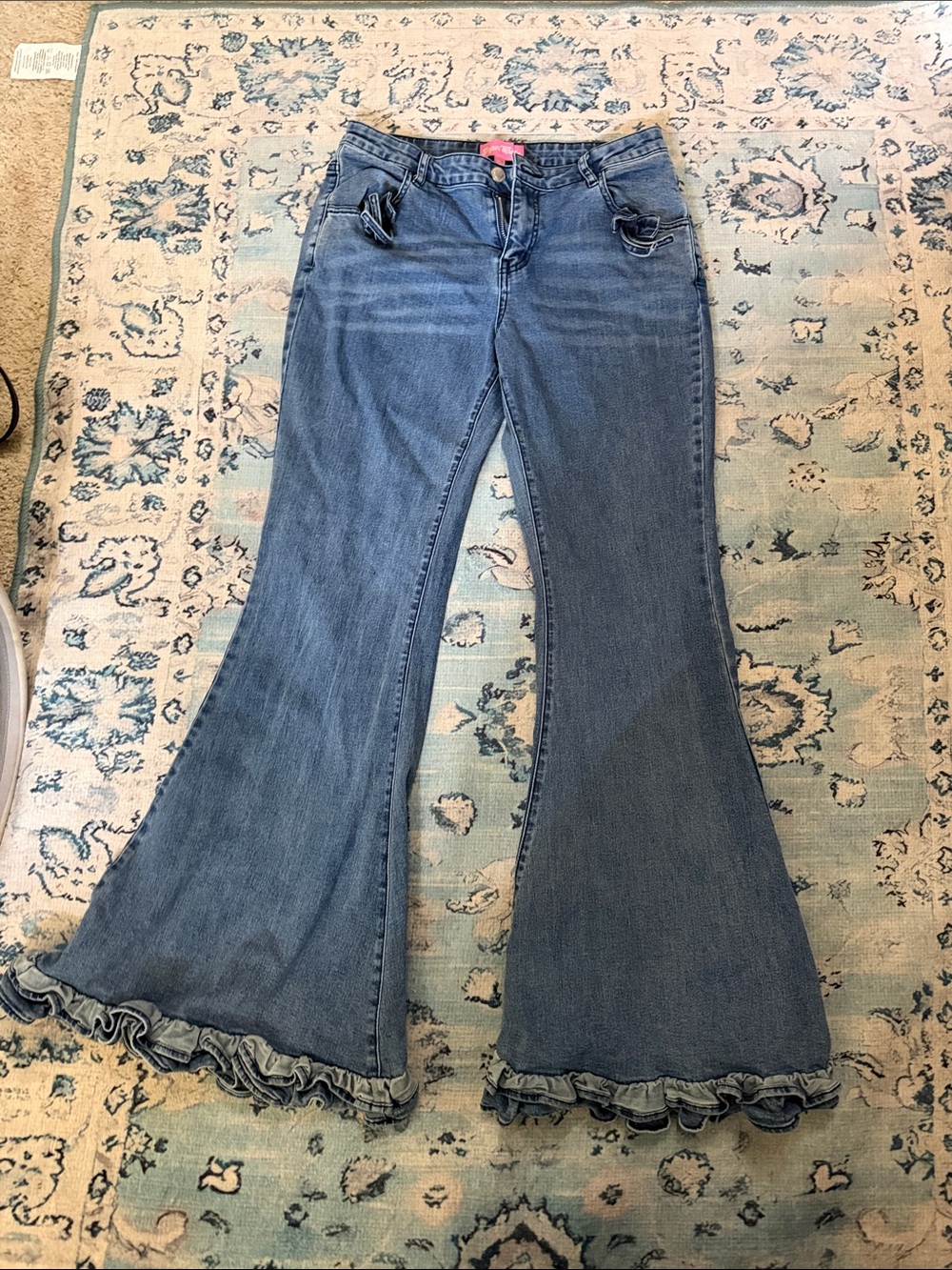 Sugar Thrillz Light Blue Ruffle-Hem Wide Leg Jeans